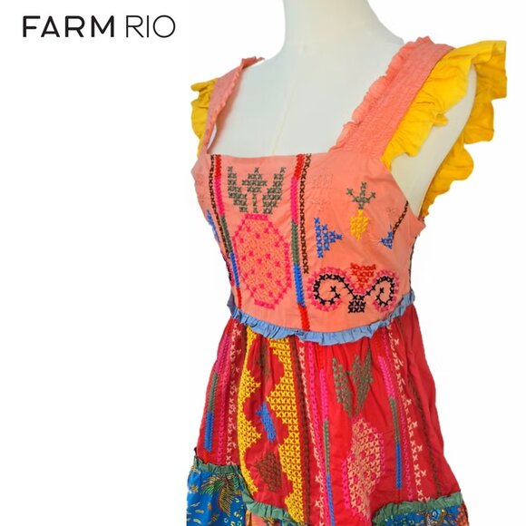 NEW NWT FARM RIO ANTHROPOLOGIE Dress Colorblock Stitch Cotton Sundress Size SM - Picture 10 of 10